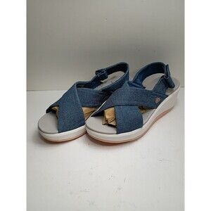 Clark's Cloudsteppers Soft Cushion Ankle Strap Sandal Heathered Denim Blue 7M